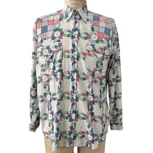Vintage Chipie Westerner Quilted Patchwork Print Shirt Mens Long Sleeve Snap